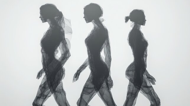Dark transparent silhouettes of female figures. Concept of International Women's Day.