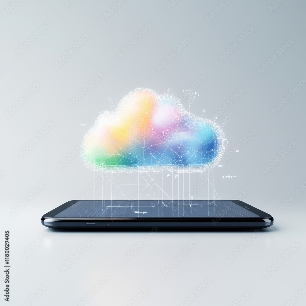 Aufkleber futuristic smartphone with colorful cloud and data connections illustrating cloud computing concept 