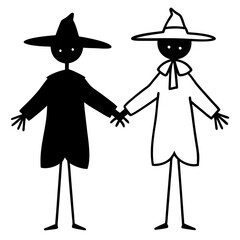  silhouettes of two scarecrows © Dipok