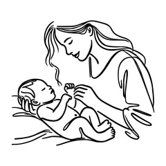 The mother with baby. One line drawing for different uses. Vector illustration.