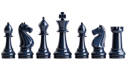 A close-up view of elegant black chess pieces arranged strategically on a minimalist background