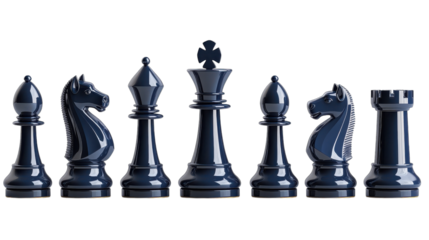 A close-up view of elegant black chess pieces arranged strategically on a minimalist background