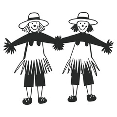  silhouettes of two scarecrows