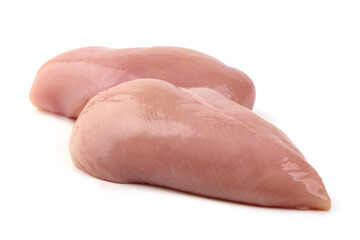 Raw Chicken Breast, Isolated on White Background.