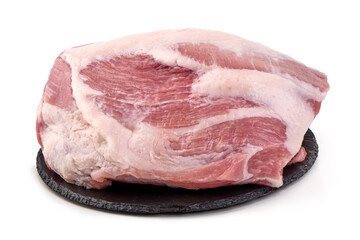 Chilled Pork Neck Meat isolated on white Background.