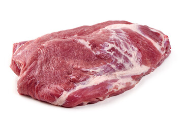 Chilled Pork Neck Meat isolated on white Background.
