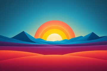 a view of a sunset over a desert landscape with mountains