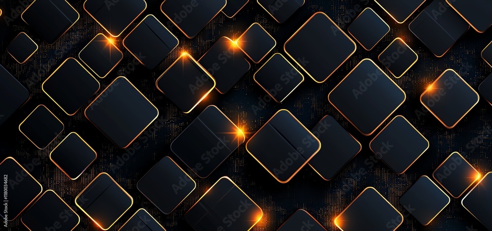 Poster a mesmerizing abstract background featuring a collection of glowing geometric shapes. the dark surfa