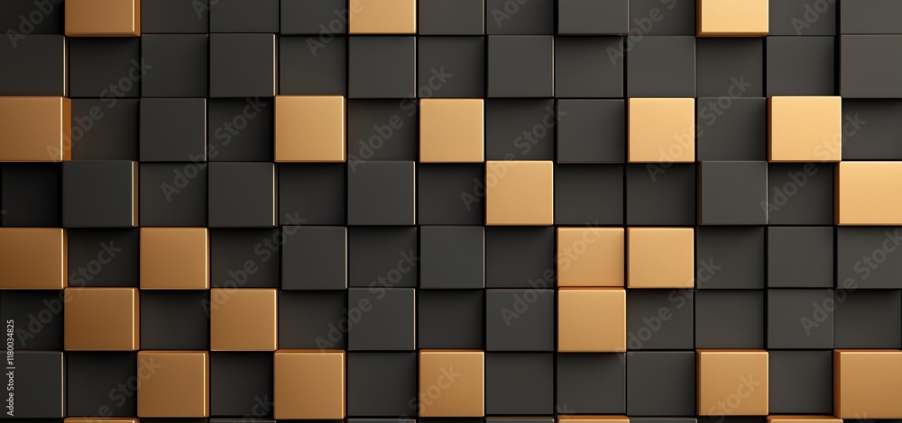 Poster a modern geometric pattern featuring black and gold cubes arranged in a stylish configuration. this 