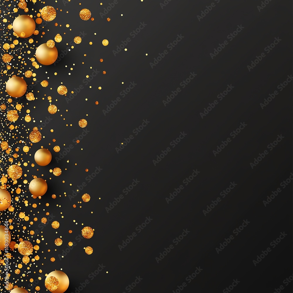 Poster a mesmerizing abstract background featuring golden beads and sparkles on a deep black canvas, perfec