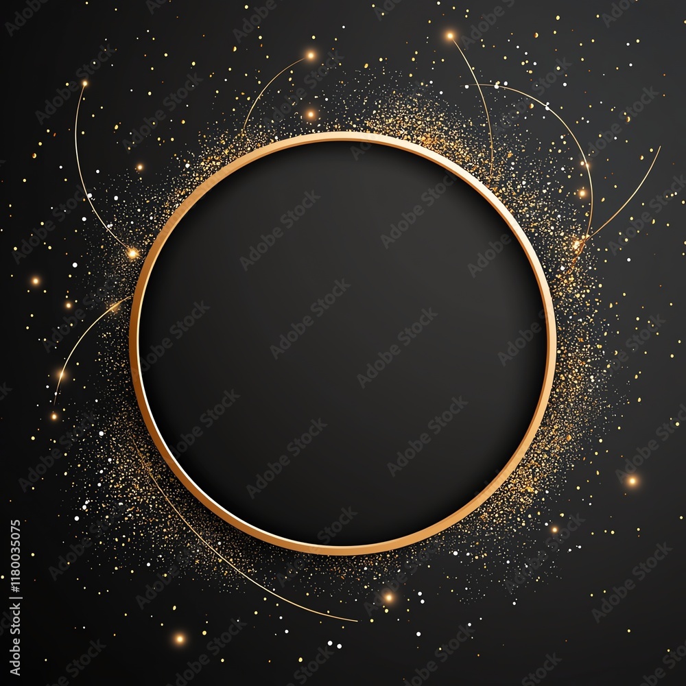 Poster an elegant black background adorned with shimmering gold sparkles, creating a captivating frame for 