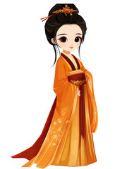 Cartoon Chinese Woman in Traditional Attire, Illustration of Chinese Woman in Traditional Dress, Traditional Chinese Woman in Cartoon Style, asian princess