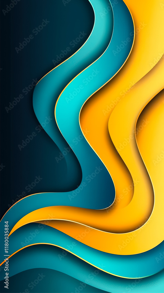 Poster Smooth, flowing waves in blue and yellow create a vibrant abstract design, adding a modern touch to any creative project