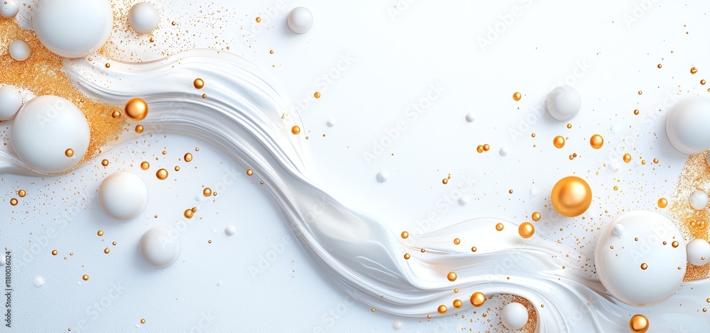 Poster an abstract design featuring flowing textures and soft colors, blending white and golden hues with s