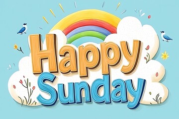 The Word 'Happy Sunday' Depicted as Whimsical Artistic Typography with Playful Colors 
