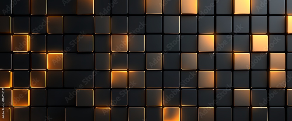 Poster a stunning abstract background featuring a grid of black and golden cubes that create a modern and e