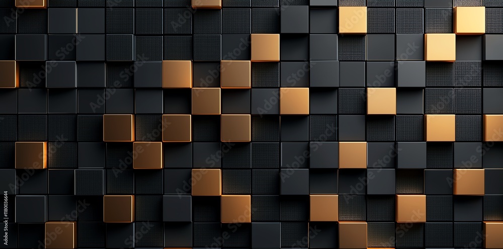Poster a modern abstract background featuring a textured arrangement of dark and metallic cubic elements, p