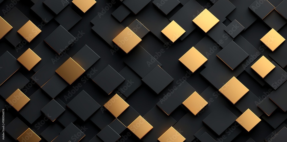 Poster a stunning abstract design featuring interlocking black and gold squares, creating a modern and styl