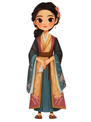 Cartoon Chinese Woman in Traditional Attire, Illustration of Chinese Woman in Traditional Dress, Traditional Chinese Woman in Cartoon Style, cute chinese cartoon