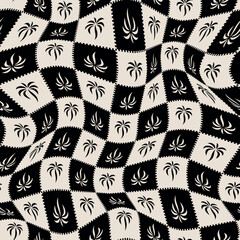 Checkered palm tree. Vector seamless pattern.