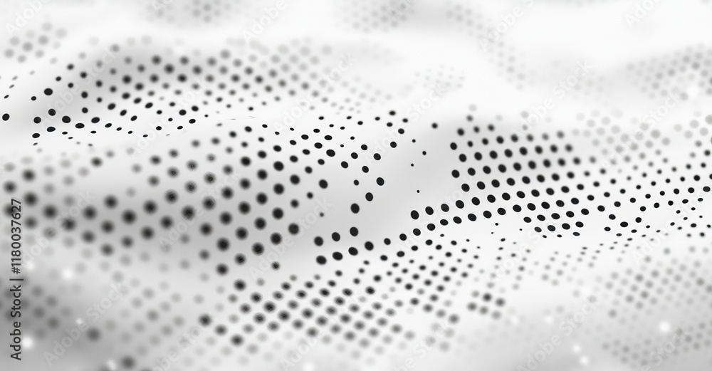 Poster an abstract halftone wave dotted background with a futuristic twisted grunge pattern featuring dots 