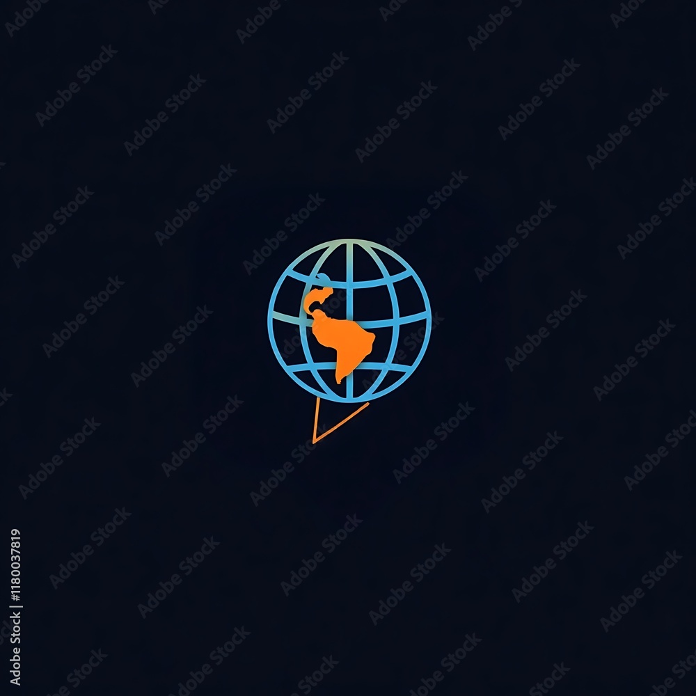 Poster global connection: a minimalist design featuring a stylized globe with a pin pointing to south ameri
