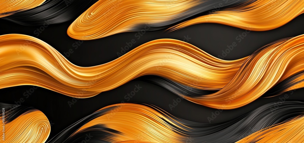 Poster a dynamic and vibrant abstract background featuring flowing waves of golden and black colors. ideal 