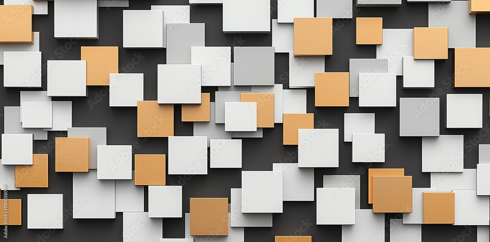 Poster A dynamic pattern of interspersed white, gray, and gold square shapes, creating a modern and abstract backdrop suitable for various design projects.