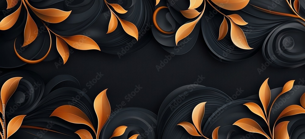 Poster a stunning design featuring intricate swirling patterns and elegant leaves in warm tones against a d