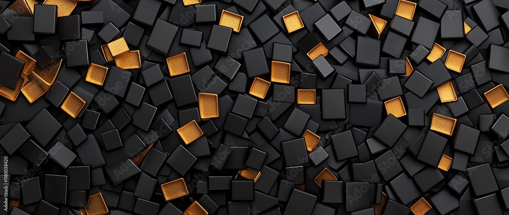 Poster an abstract background featuring a dynamic arrangement of black and golden blocks, perfect for moder