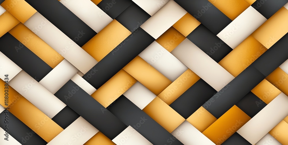 Poster an abstract design featuring a woven pattern with warm hues of gold, black, and white. this visually