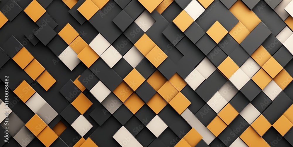 Poster an abstract background featuring a unique arrangement of black, white, and orange geometric shapes, 