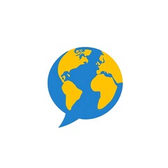 Naklejka premium Global Communication: A stylized globe icon encased in a speech bubble, symbolizing global communication and interconnectedness. 