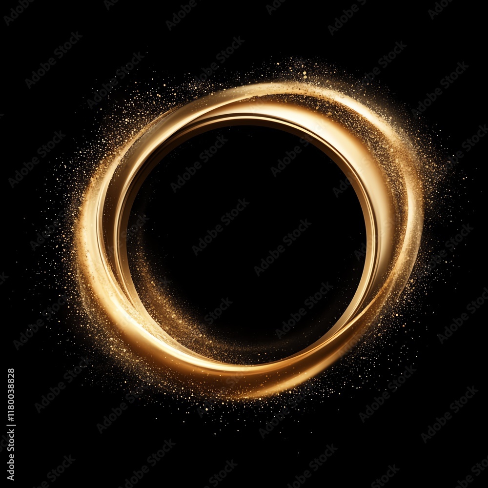 Poster a mesmerizing gold swirl on a black background, creating a dynamic and elegant circle filled with sp