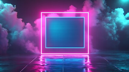 Neon Frame Encased in Vaporous Cloudscape