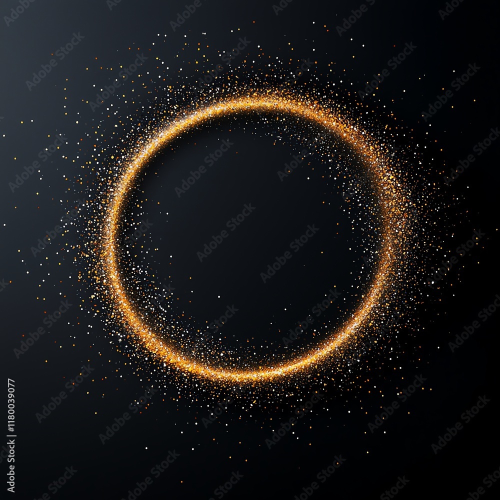 Poster a stunning graphic design featuring a glowing circular shape made of sparkling particles on a dark b