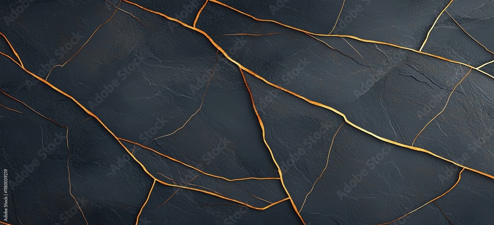 Poster a close-up view of a dark textured surface with golden veins, creating an elegant and modern aesthet