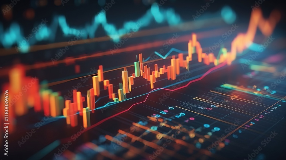 Poster abstract financial data visualization with vibrant color elements