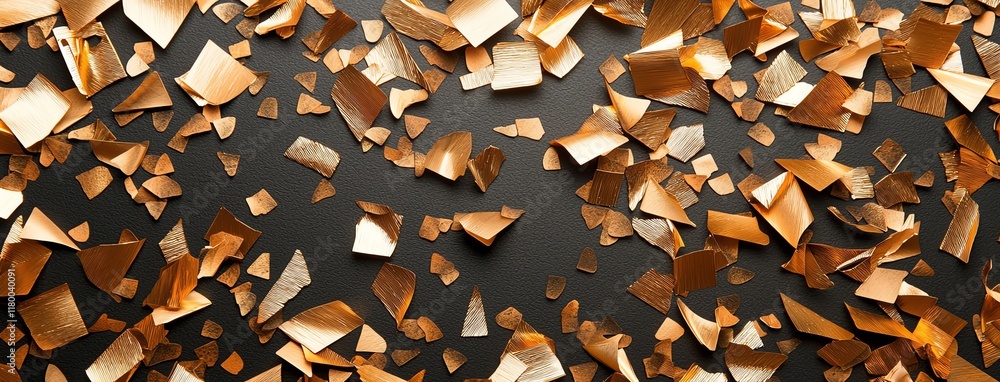 Aufkleber a captivating arrangement of shattered golden glass pieces scattered across a dark surface, creating
