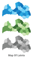 Latvia country map in different colors