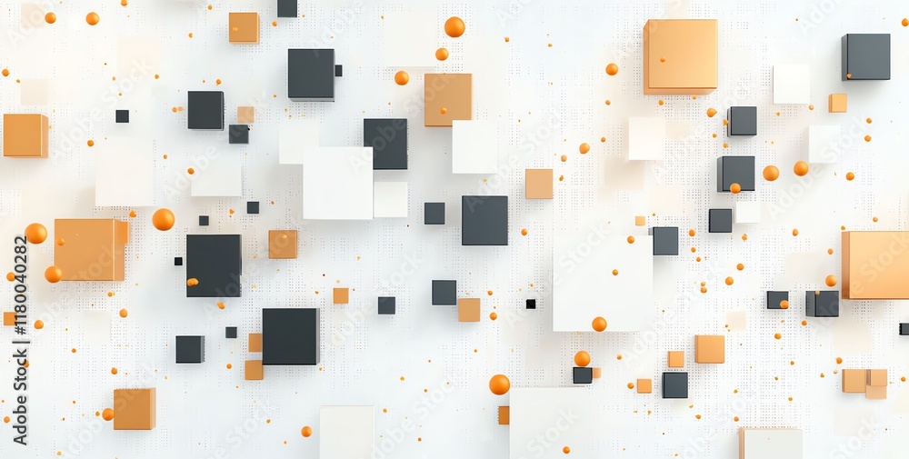 Poster an abstract background featuring a dynamic arrangement of geometric shapes in various sizes and colo