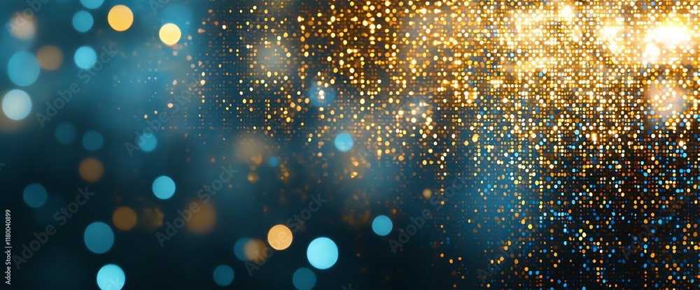 Poster a captivating image featuring mesmerizing bokeh lights in gold and blue hues, creating a magical and