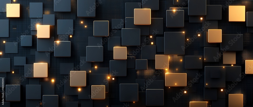 Poster a captivating abstract background featuring black and gold cubes with shimmering highlights. perfect