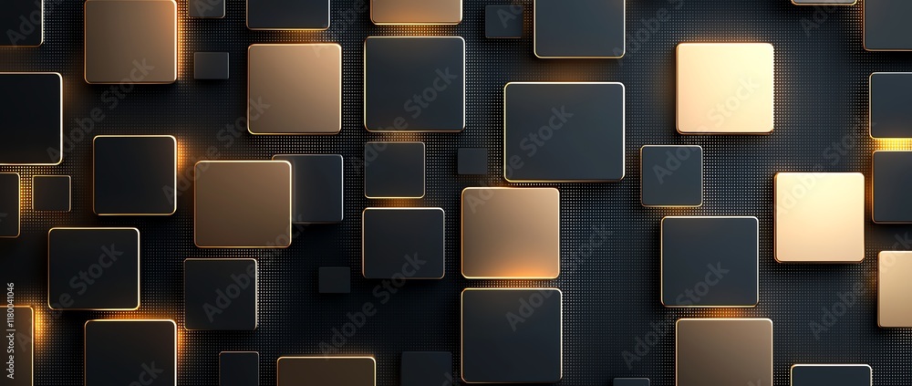 Poster a visually striking abstract composition featuring sleek black and gold rectangular shapes arranged 
