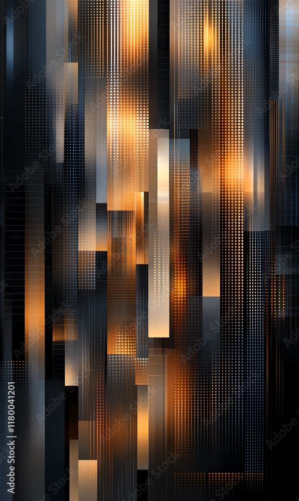 Poster this abstract illustration features a blend of vertical lines and warm glowing elements, creating a 