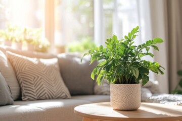 Sunlit Greenery: A Vibrant Houseplant in a Modern Living Room
