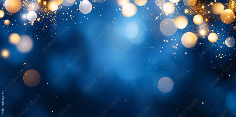 Poster a beautiful abstract background featuring soft bokeh lights in gold and blue tones, perfect for crea