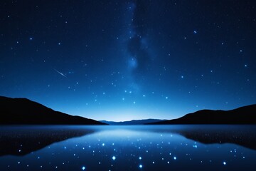 Fototapeta premium starry night sky over a lake with a mountain in the background