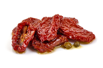 Sun-dried tomatoes isolated on white background.