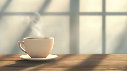 a steaming cup of freshly brewed coffee on a wooden table